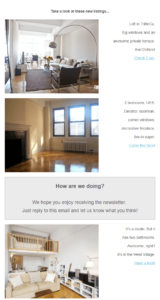 Newsletter clipping of available apartments for the week of February 5