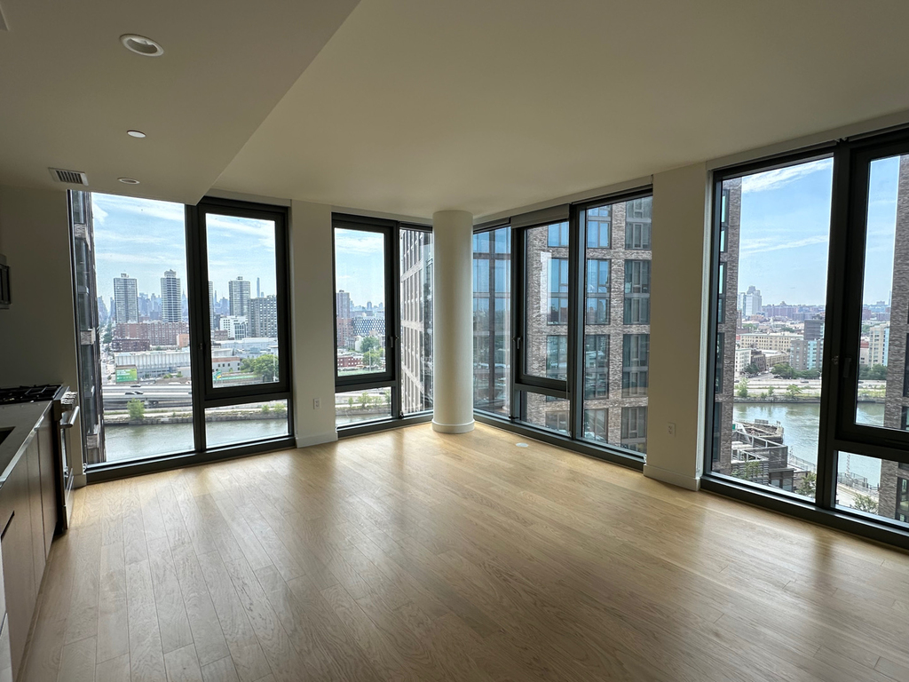 Bronx living room with floor-to-ceiling windows
