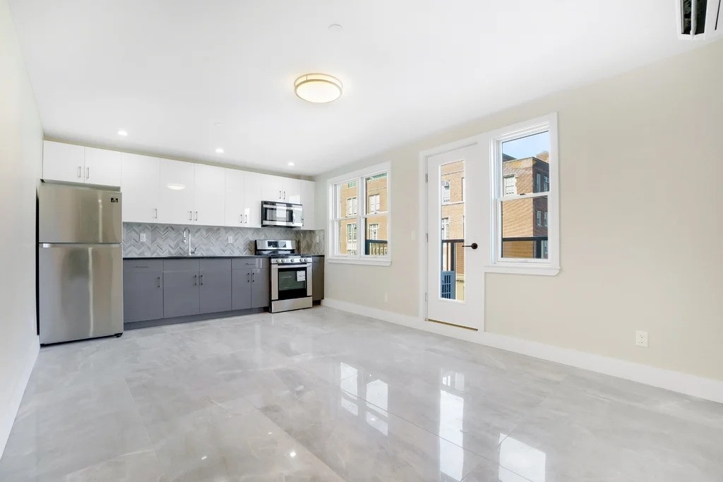 Brooklyn kitchen and living room with balcony