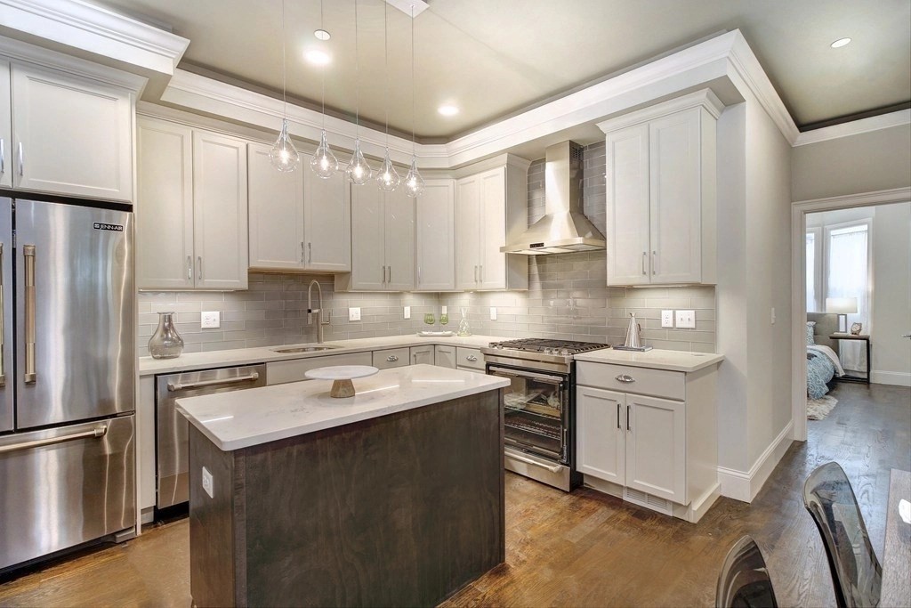 Modern kitchen in a Boston apartment with an island