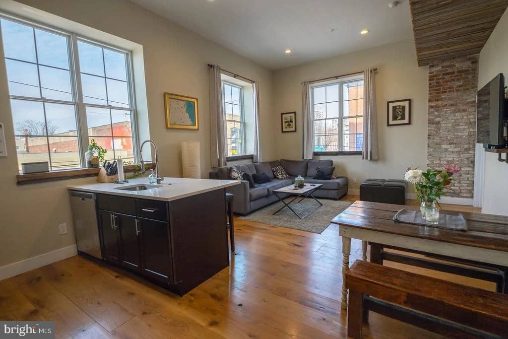 Queens Village apartment living room with large windows