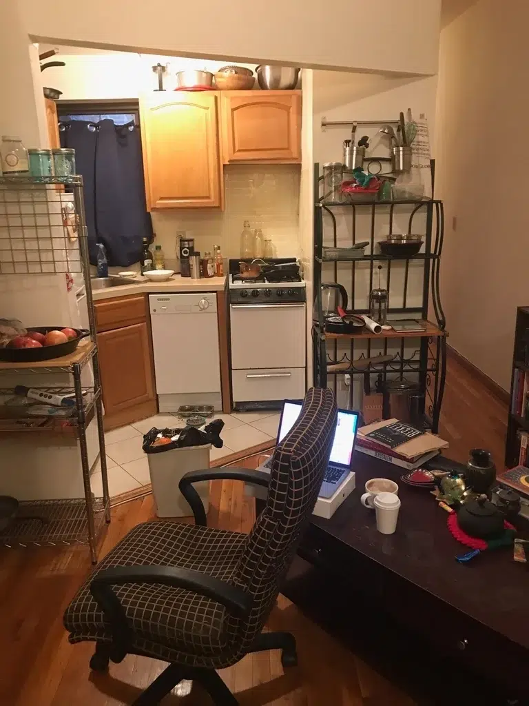 apartment photo of furnished kitchen and office space